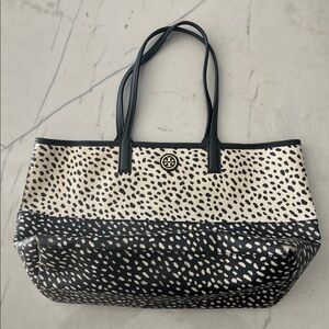 Tory Burch Black and Tan Polka Dot Tote